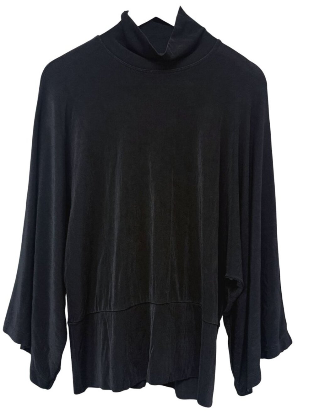 Chicos Travelers Black Top Large Wide Sleeve Mockneck Stretch Womens Pullover